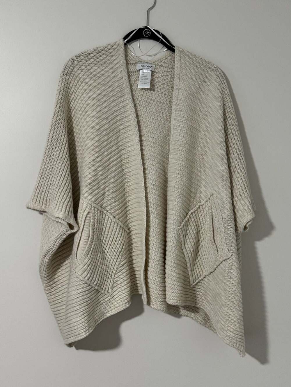 Cocogio KNIT WITH POCKET KIMONO: Beige – ,